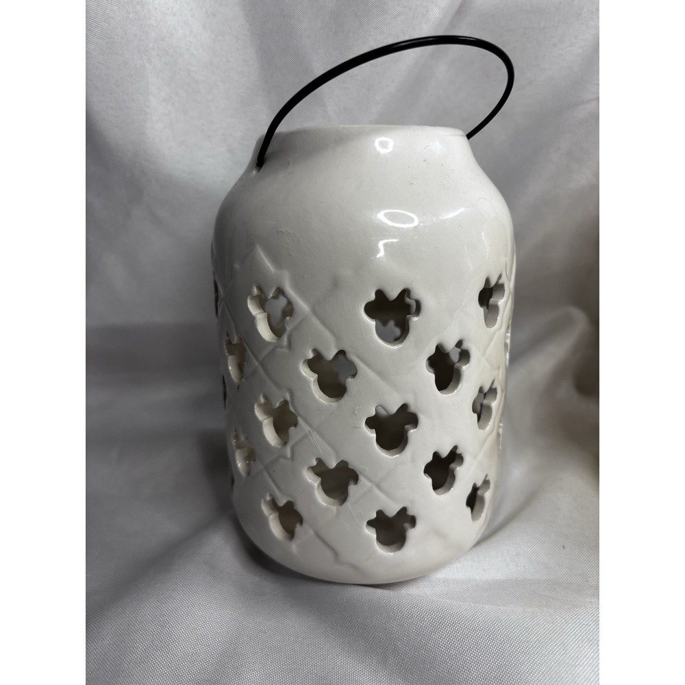 NEW Disney Minnie Mouse Silhouette White Ceramic Garden Lantern w/ Handle 7"‎